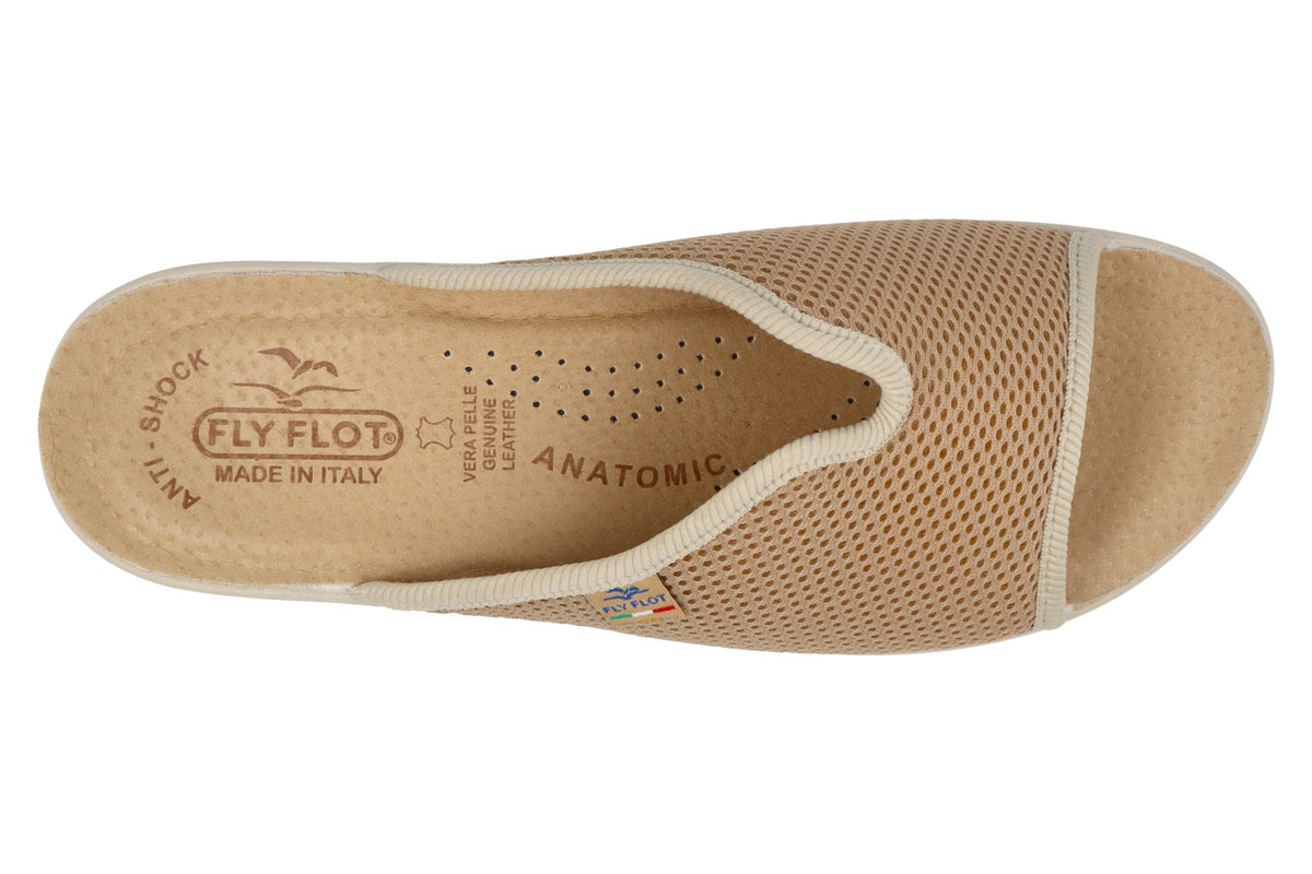 Fly Flot beige flats with rounded toe and comfortable design, shown from a side view on a plain background.