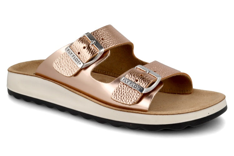 Fly Flot dark gold flats with sleek design and comfortable slip-on style featuring a smooth leather finish.