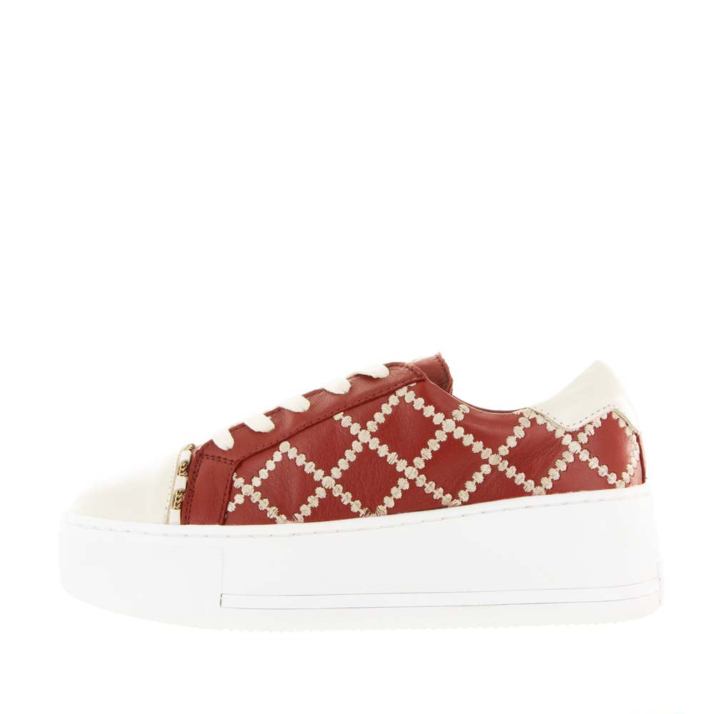 ALFIE & EVIE Frankie Cream Rosso sneakers with white soles and stylish design, perfect for casual wear and everyday style.