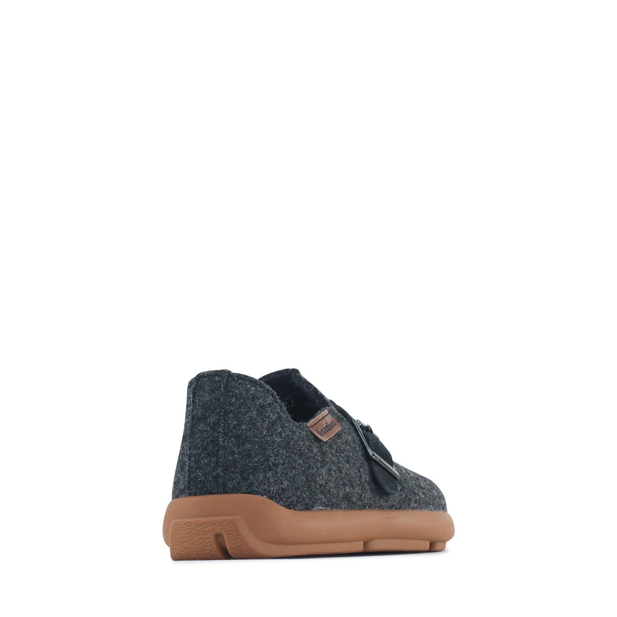 Los Cabos Feltsome graphite slippers with soft felt material and comfortable design, shown from a front angle.