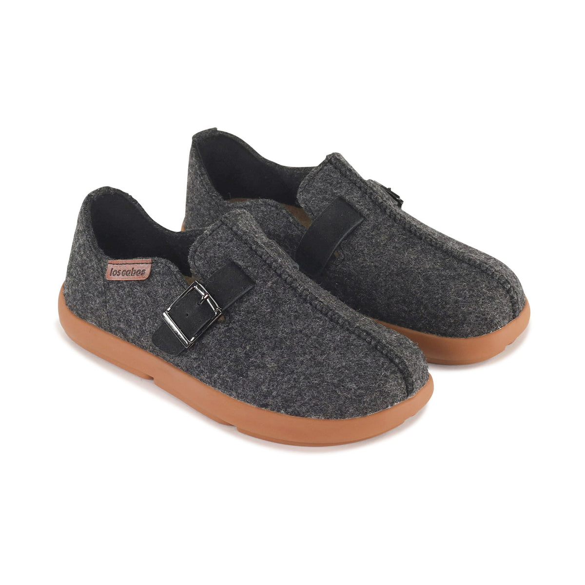 Los Cabos Feltsome graphite slippers viewed from above, showcasing the soft felt material and sleek design.