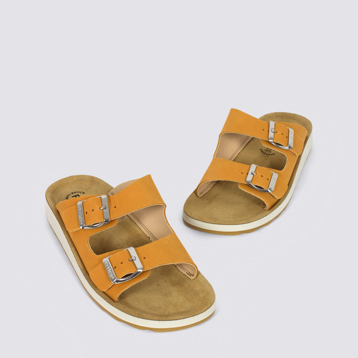 Fly Flot flat shoes in vibrant orange with a sleek design, featuring a smooth leather upper and comfortable sole.