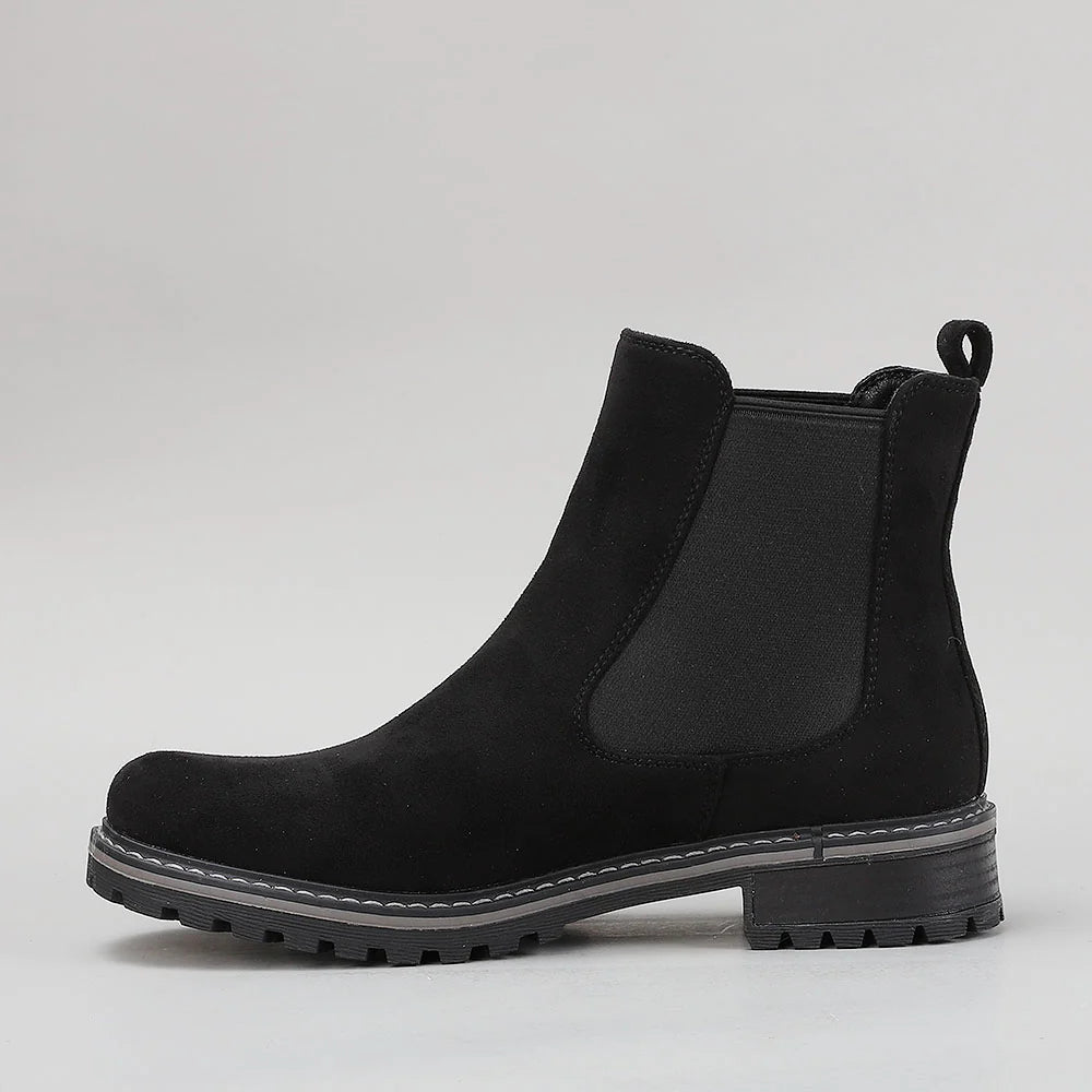 Black suede Gamilia boots by CC Resorts, stylish ankle boots with a sleek design and modern silhouette.