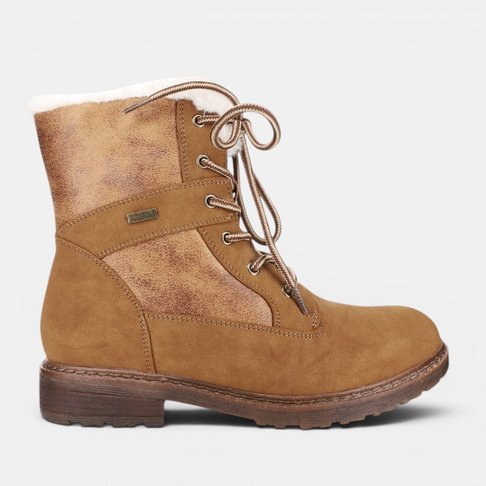 CC Resorts Garner Chestnut boots, stylish ankle-length footwear with a textured finish and lace-up design.