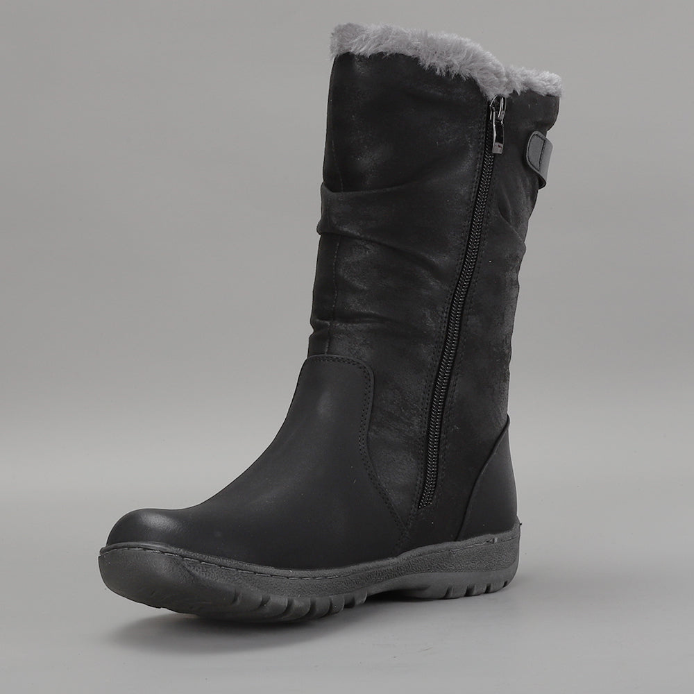 Black CC RESORTS GOOSE boots with southwestern design, featuring stylish stitching and rugged sole for outdoor wear.