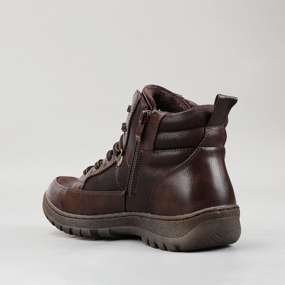 CC Resorts Gowan Chocolate boots, stylish brown footwear with lace-up design and rugged sole, suitable for casual wear.