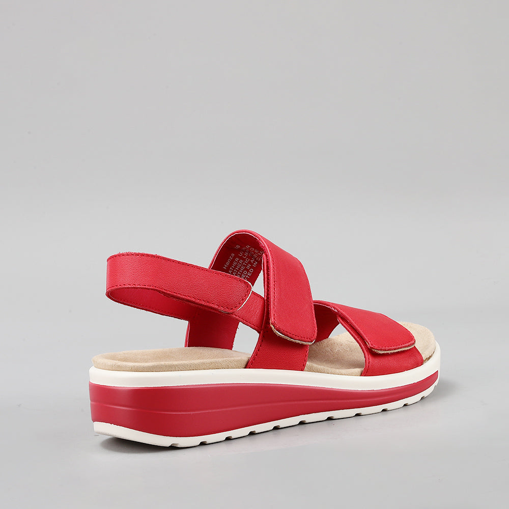 Naked Arches Hanza dark red sandals with open toe design and adjustable straps, displayed on a neutral background.