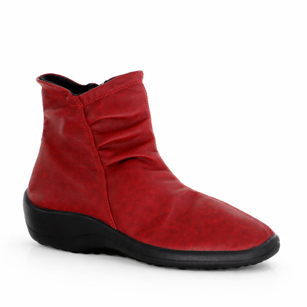 Arcopedico Paluma Cherry boots in vibrant cherry red leather, featuring a stylish ankle-high design and comfortable fit.