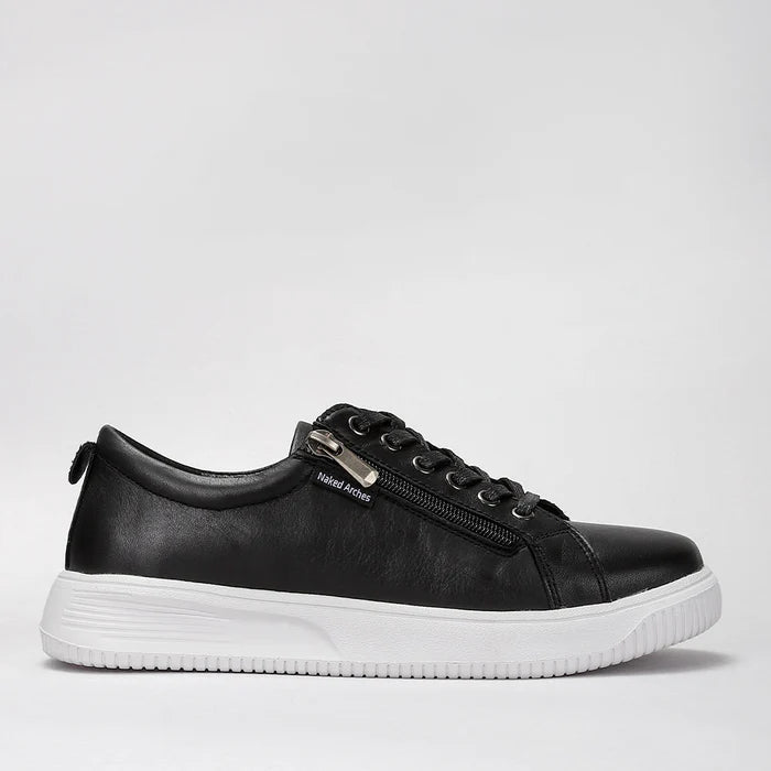 Black Naked Arches Nelly sneakers with sleek design and white sole, showcasing comfortable and stylish casual footwear.