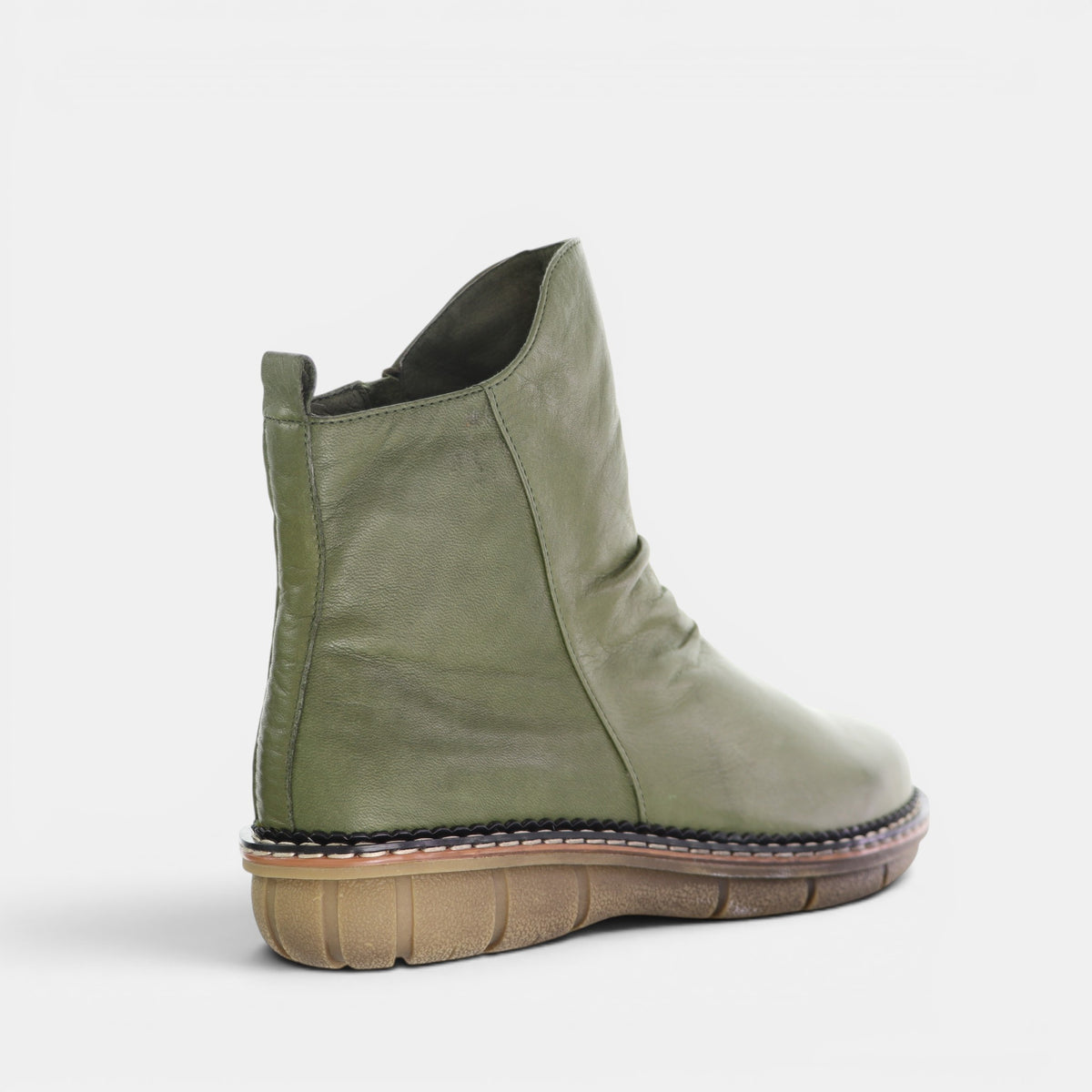 Le Sansa Noor Olive boots featuring a sleek design and olive green color, displayed on a neutral background.