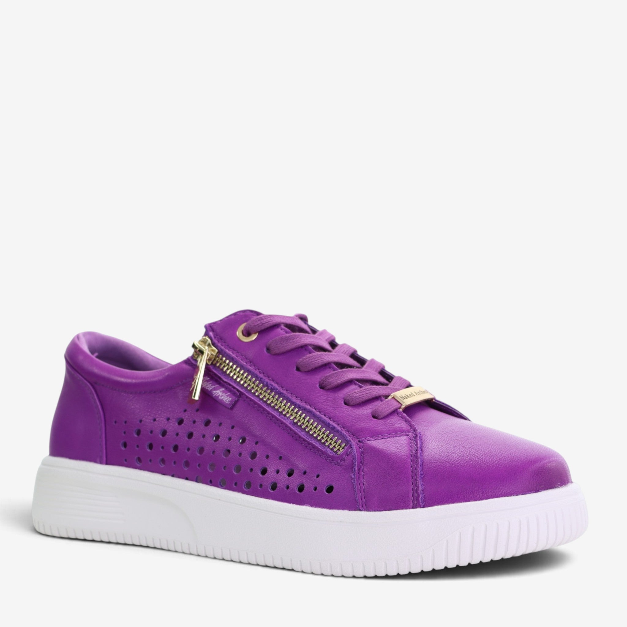 Naked Arches Noble Purple sneakers featuring purple and white design, with lace-up closure and stylish athletic look.