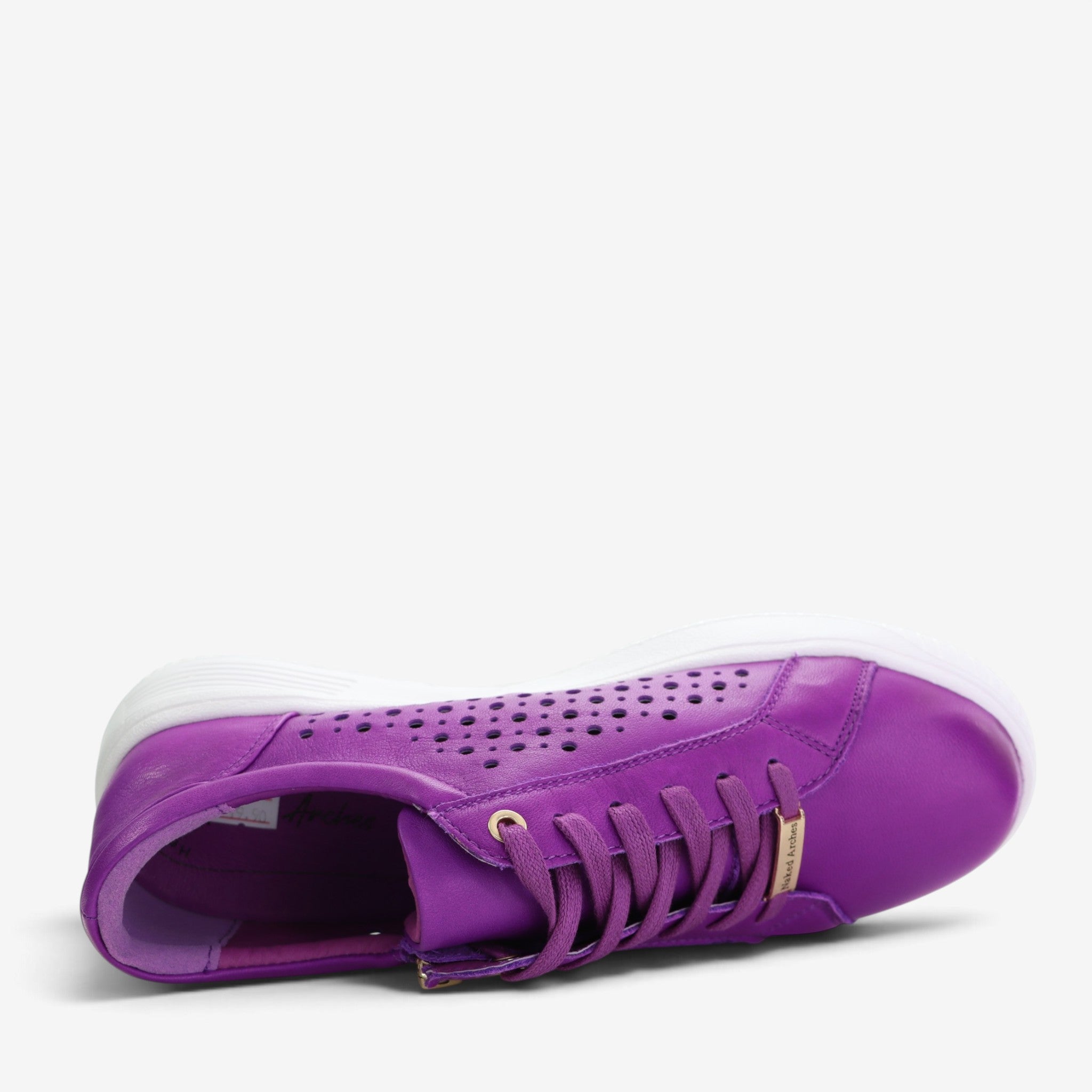 Naked Arches Noble Purple sneakers with purple and white design, featuring laces and athletic sole.
