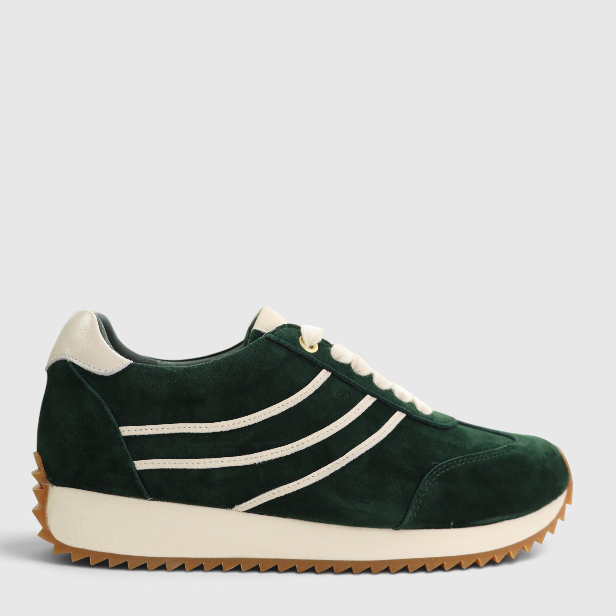Naked Arches Wednesday DK Green sneakers with green fabric and white rubber soles, casual and stylish footwear.