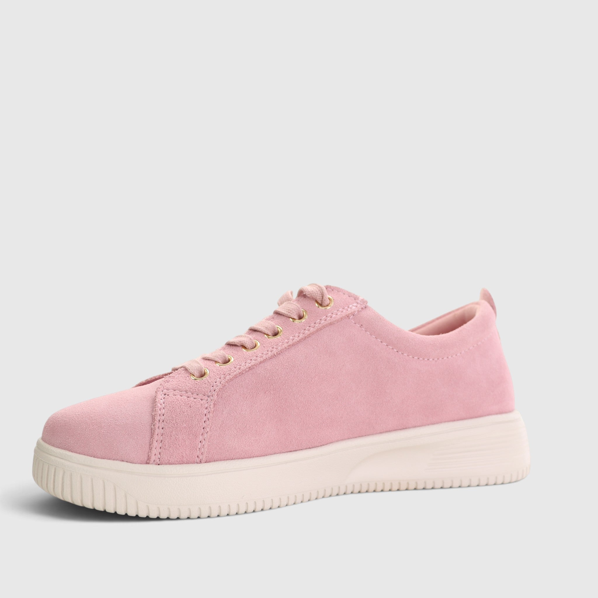 Pink NAKED ARCHES NELLY BABY sneakers with white soles and laces, featuring a sleek, minimalist design.