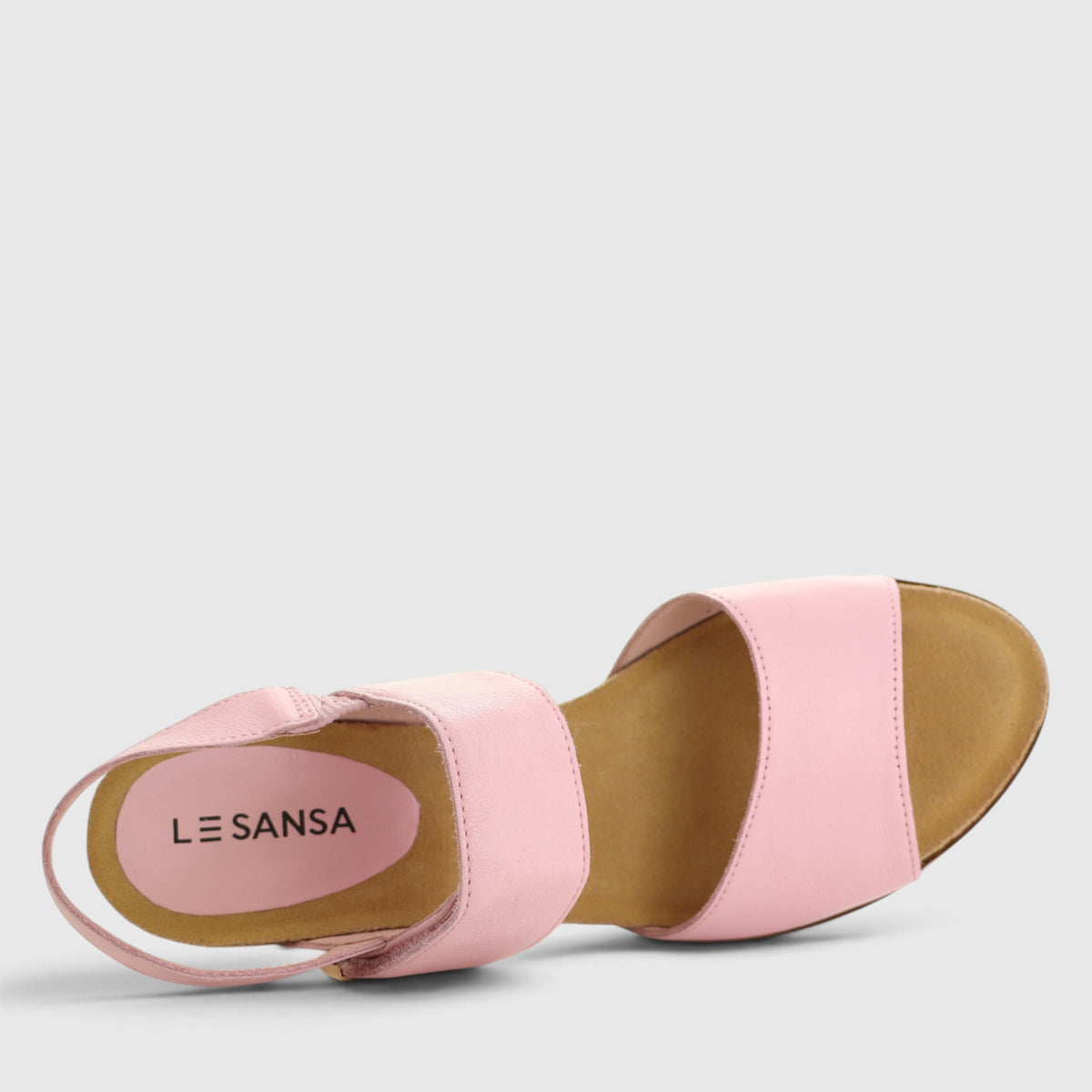 Le Sansa Evita pink blossom sandals with strappy design and low heel, perfect for casual or summer wear.