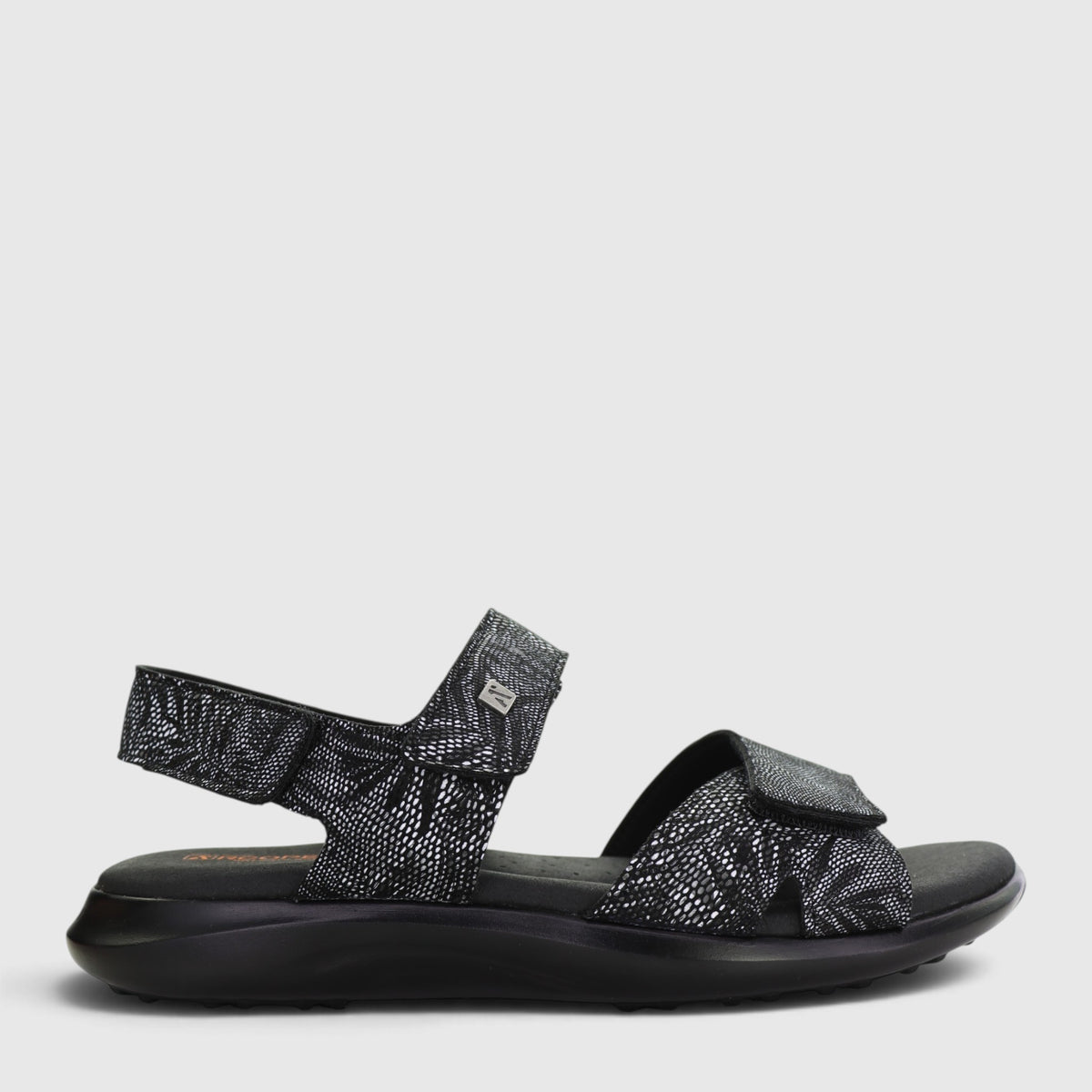 Black Arcopedico Corbett sandals with open toe design and adjustable straps, displayed on a neutral background.