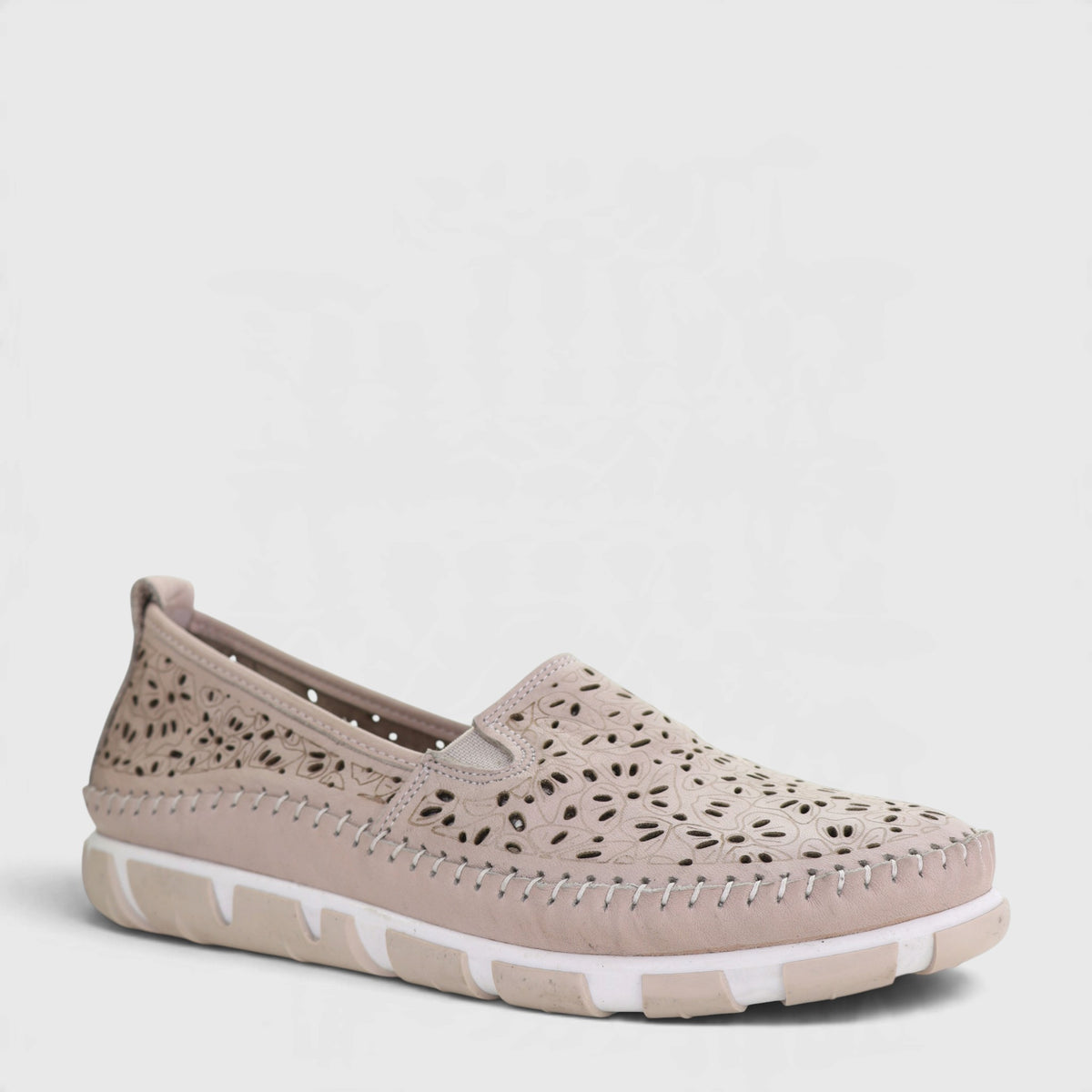 Taupe Cabello Camden slip-on shoes shown in natural light, featuring a sleek design and comfortable fit.