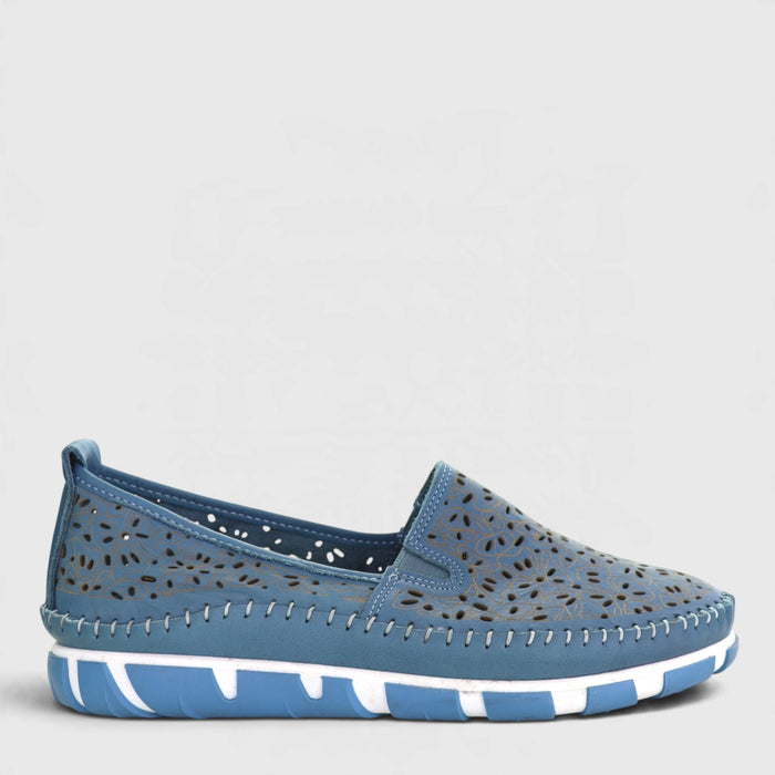 Cabello Camden Denim slip-on shoes with casual design and stitched detailing, shown on a plain background.