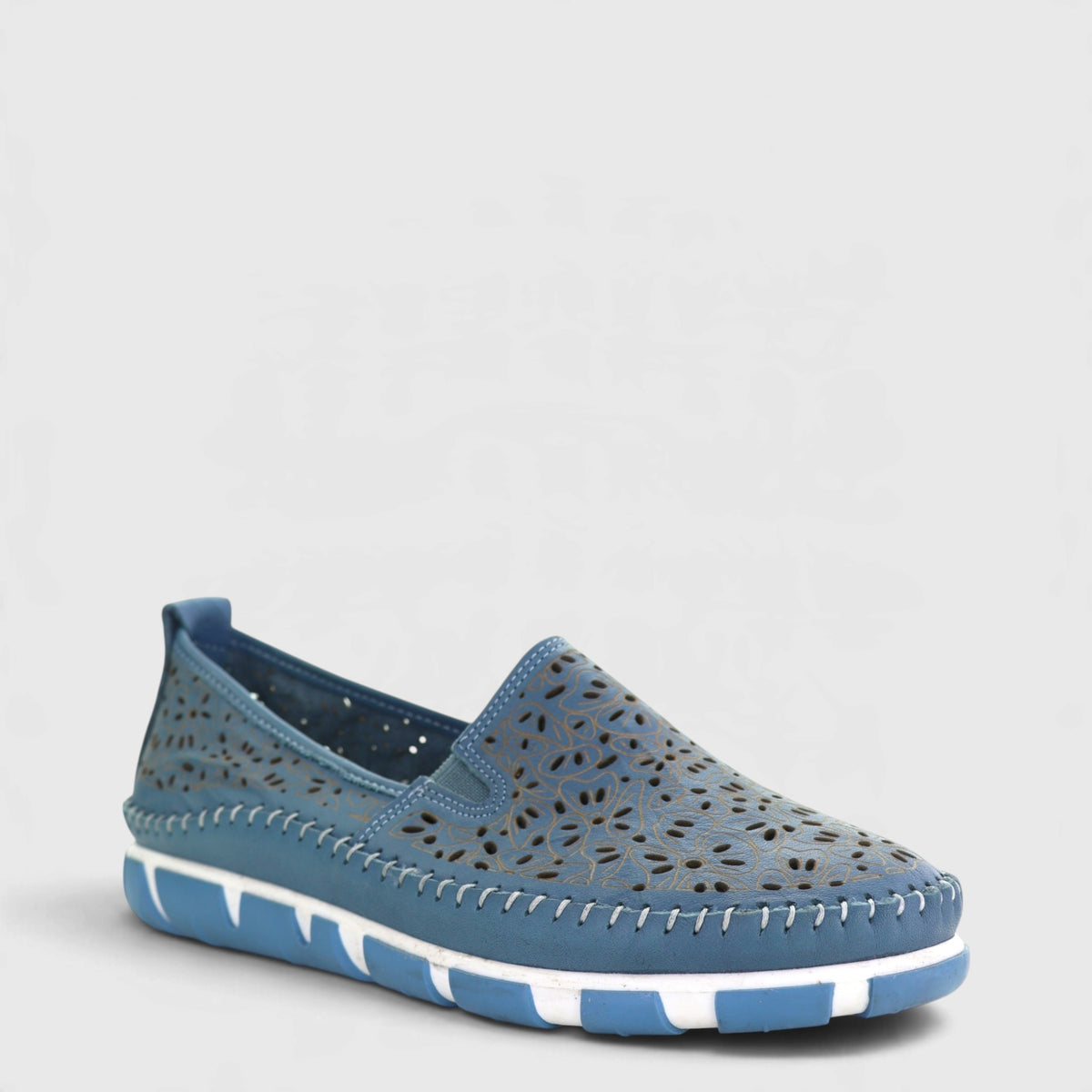 Cabello Camden Denim slip-on shoes featuring blue denim fabric and casual design, displayed on a white background.