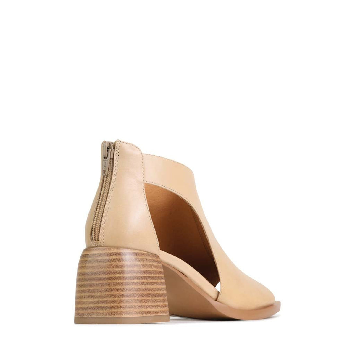 Eos Isolde Nude sandals shown from back angle, featuring minimalist design and neutral nude color for stylish comfort.