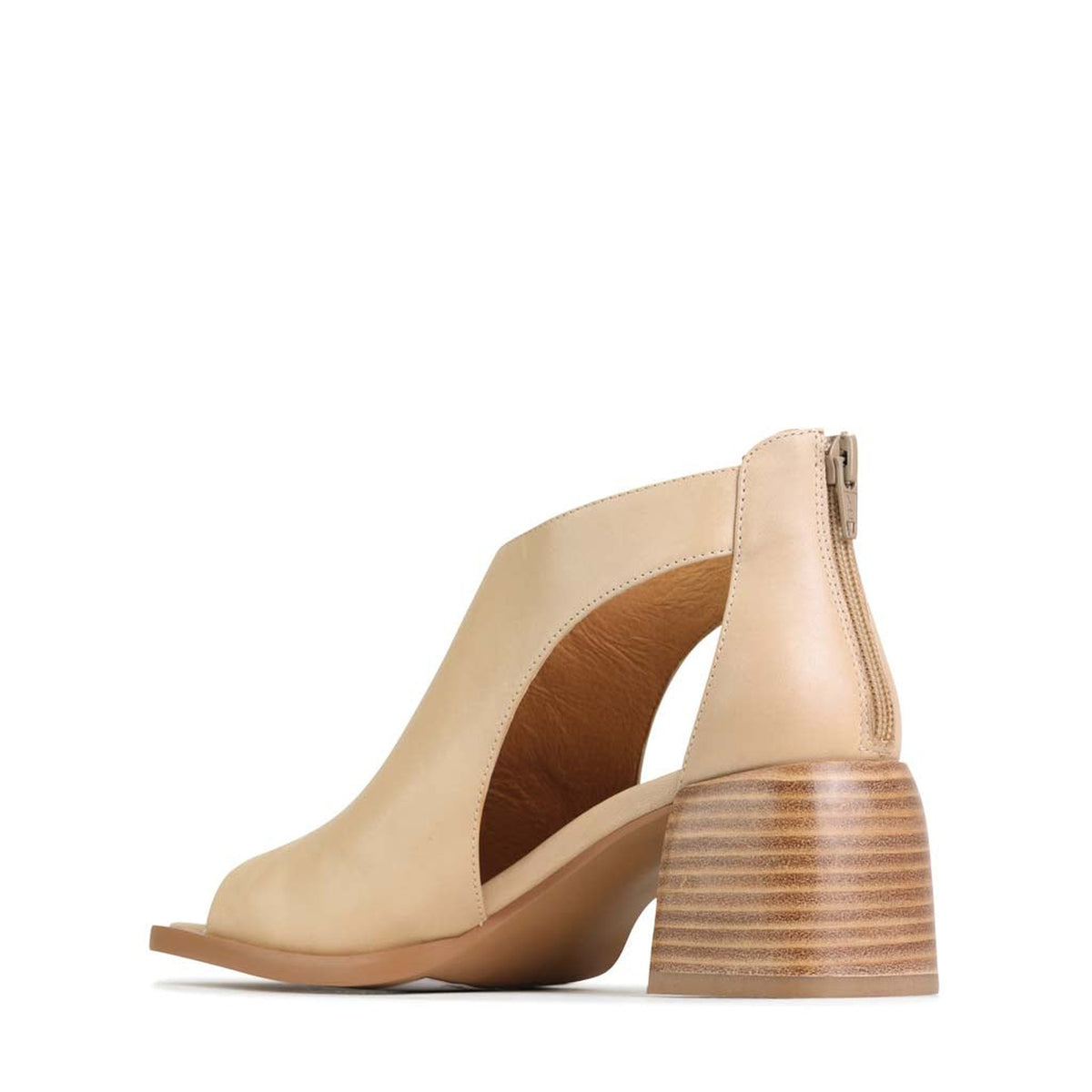 Eos Isolde Nude sandals with open toe design and nude leather straps, shown from inside view.