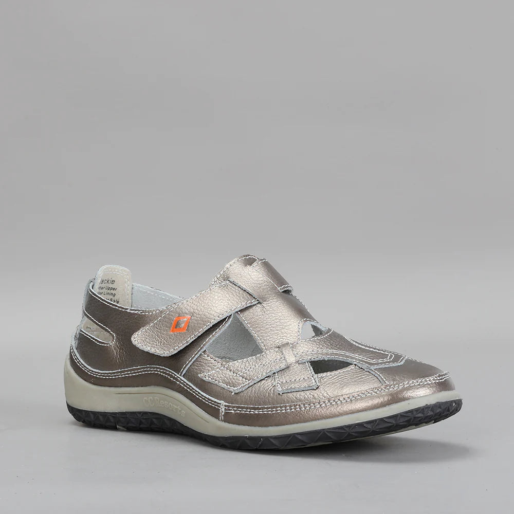 CC RESORTS Jackie flats in pewter color, featuring a sleek design and comfortable fit, perfect for casual and dressy occasions.