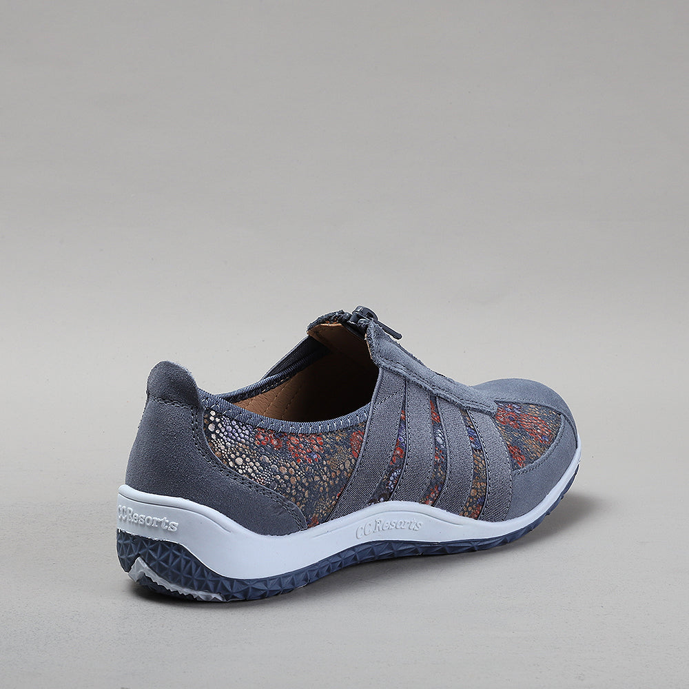 CC Resorts Jada Indigo floral casual shoes featuring a colorful flower pattern and comfortable design.