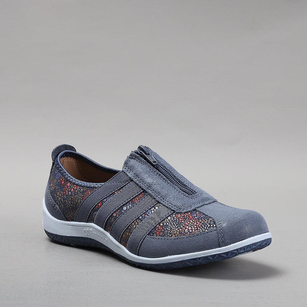 CC Resorts Jada Indigo Flower casuals featuring a vibrant floral pattern on comfortable footwear.