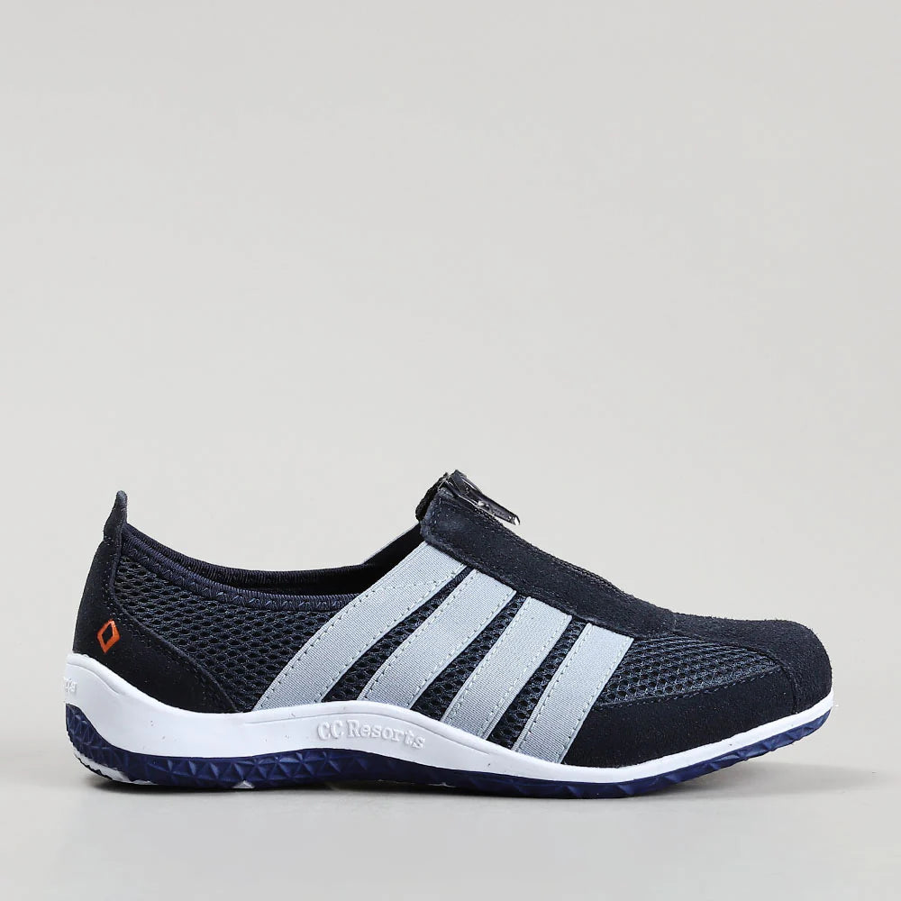 CC Resorts Jada casuals in navy and baby blue, side view showing comfortable fabric and stylish design.