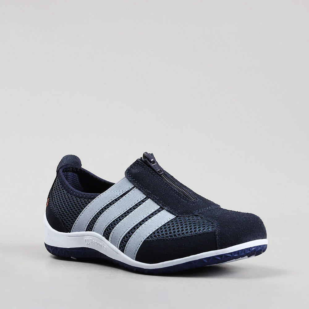 CC RESORTS JADA Navy and Baby Blue casuals, stylish and comfortable footwear for everyday wear, shown in an outdoor setting.