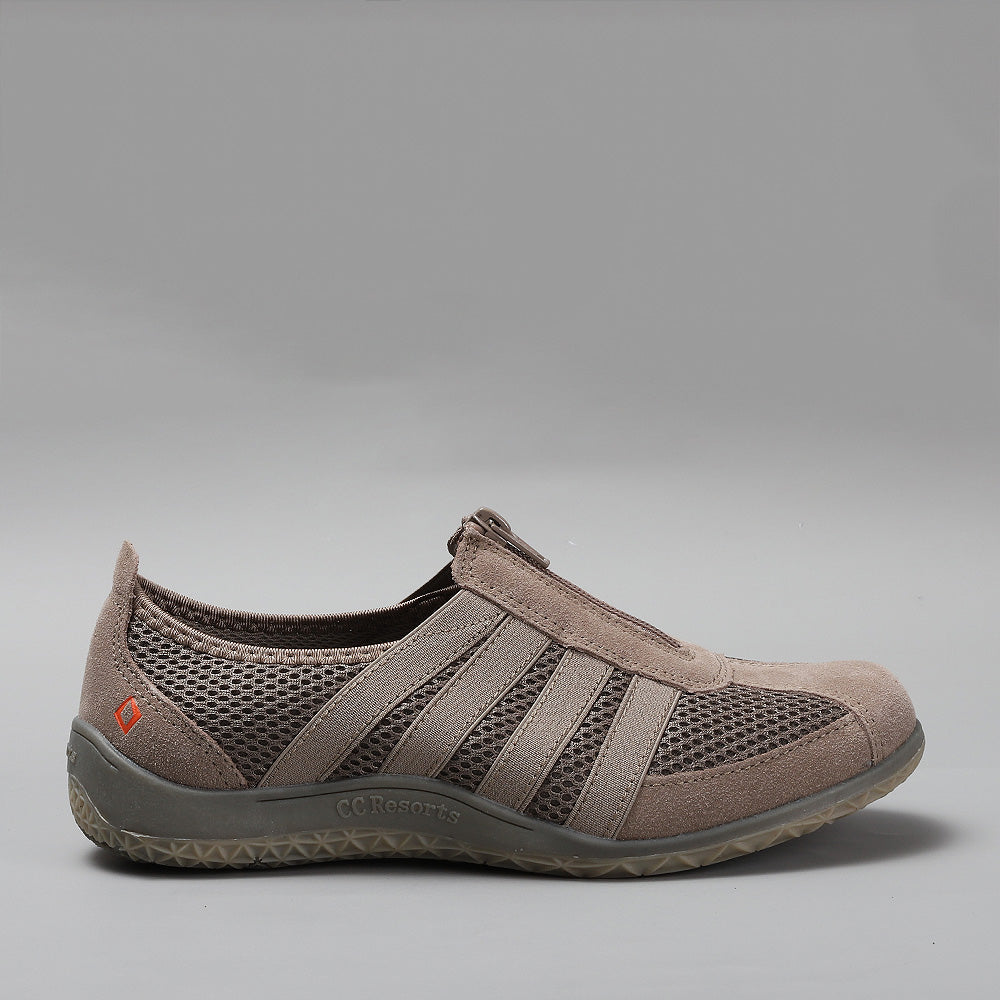 CC Resorts JADA taupe casuals shoes shown from the side, featuring a sleek design and comfortable fit.