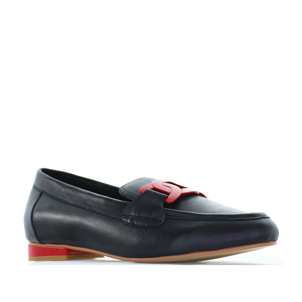 Naked Arches JAP Black Red loafers with sleek black and red leather design, stylish slip-on footwear for men.