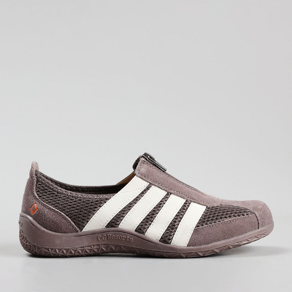 CC RESORTS JADA casuals in dark taupe and cream color, side view showcasing stylish design and comfortable fit.
