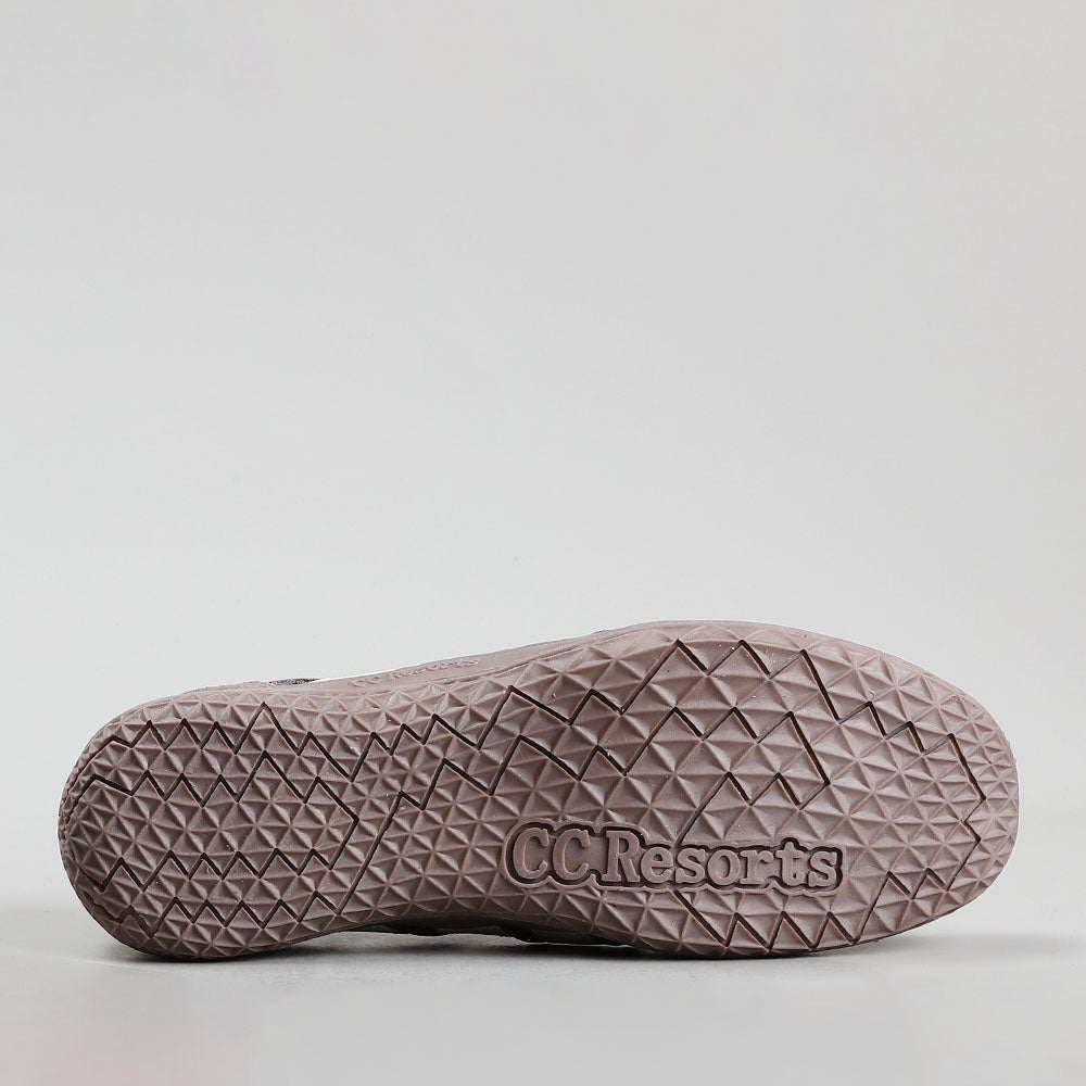 CC RESORTS JADA casuals in dark taupe and cream with a visible sole, showcasing a stylish and comfortable footwear design.