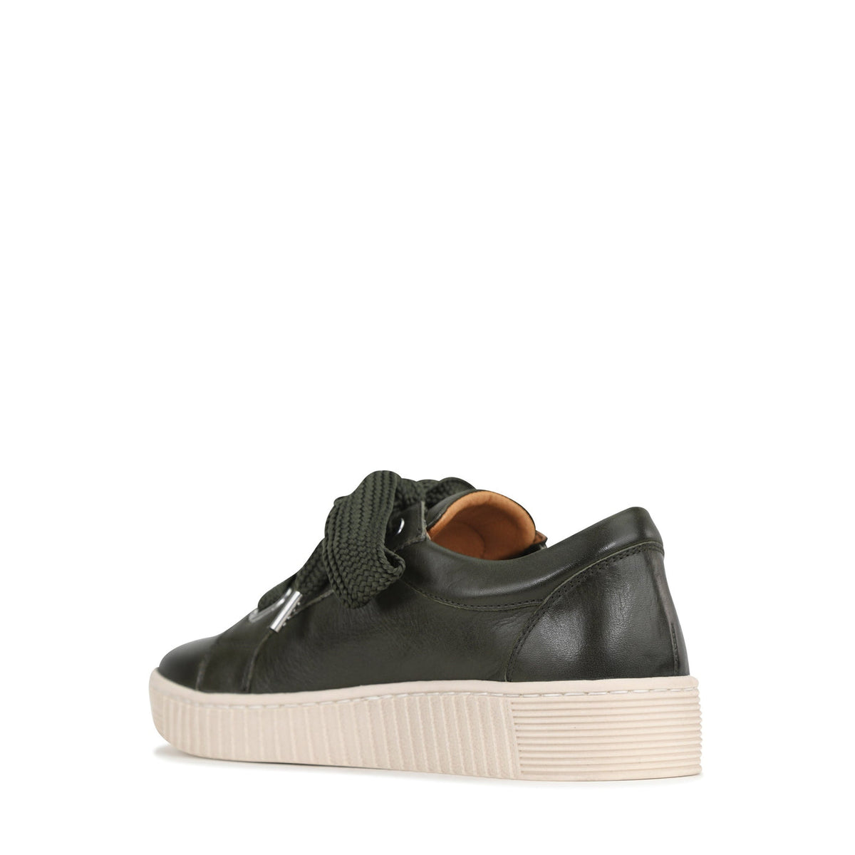 Eos Jovi DK Olive sneakers with inside view, showcasing olive green canvas and white rubber sole for casual wear.