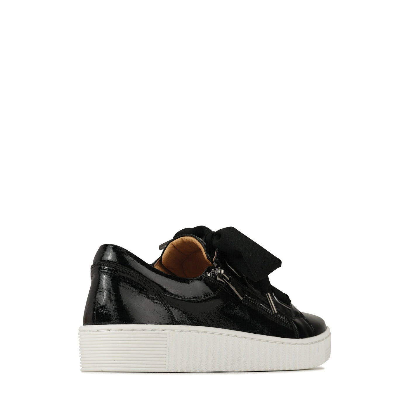 EOS Jovi black patent sneakers with crinkle finish, featuring sleek design and comfortable sole for casual wear.