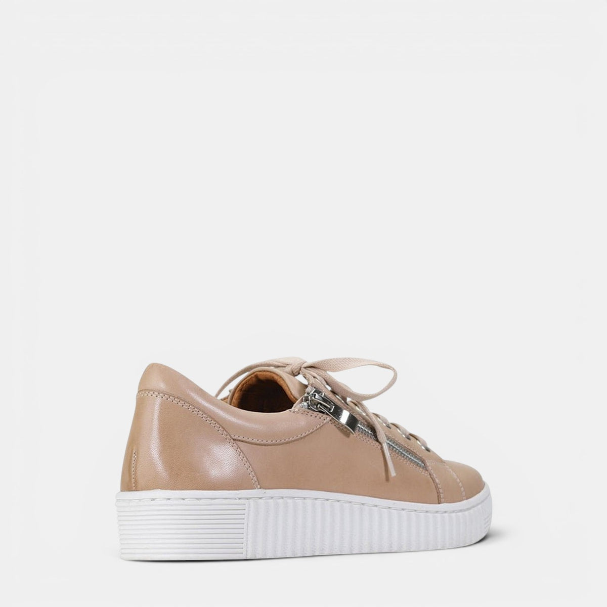 Eos Joyce Nude sneakers shown from the back, featuring a sleek design and neutral nude color for casual wear.