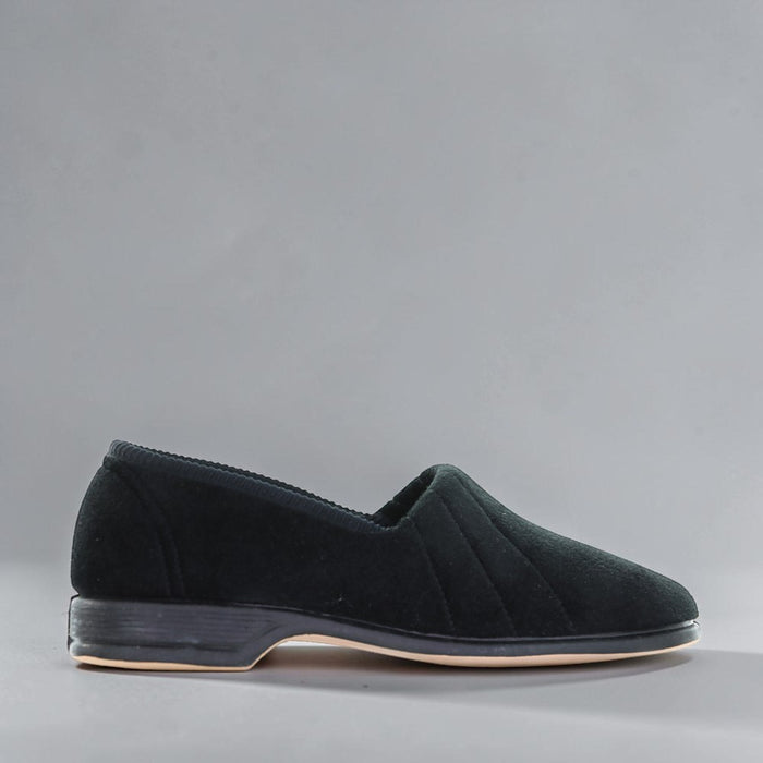Euroflex Koala black slippers displayed on a clean, neutral background, showcasing the comfortable slip-on footwear design.