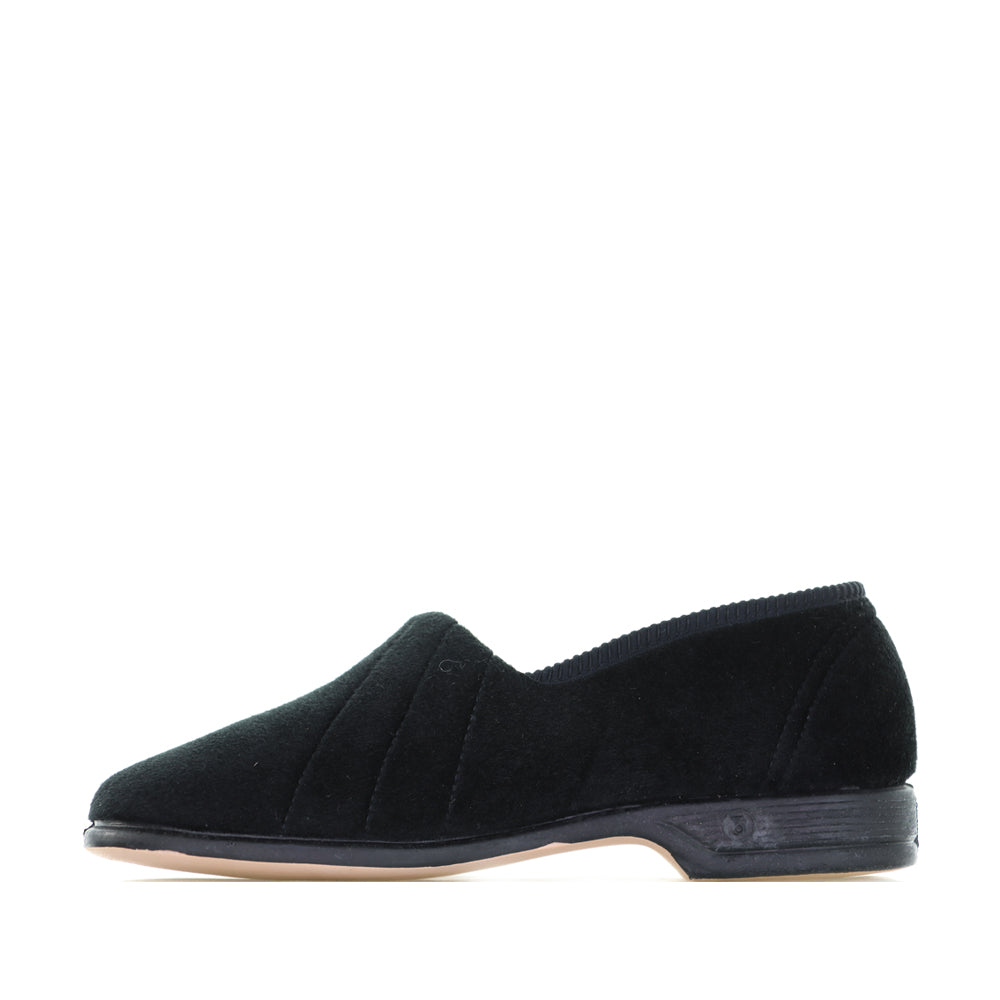 Euroflex Koala black slippers with soft fabric straps and cushioned soles, designed for comfort and casual wear.