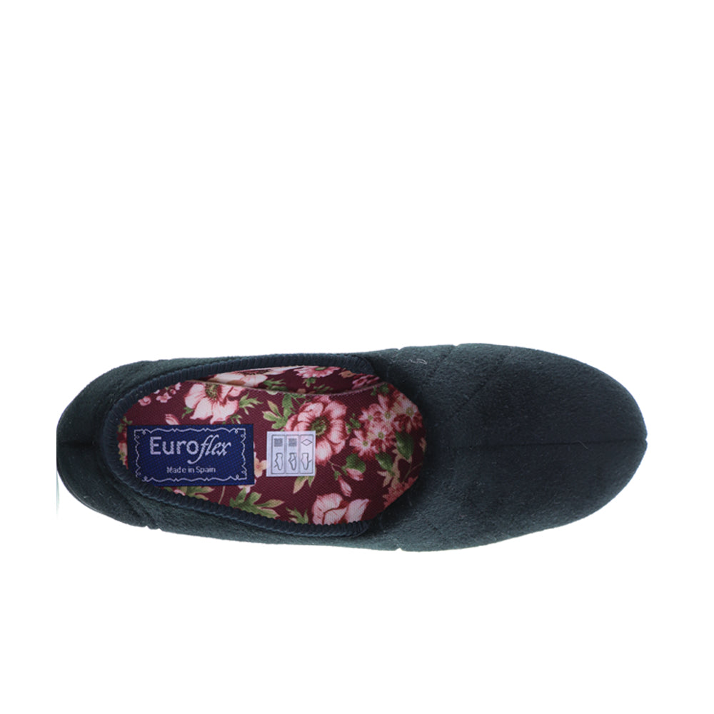 Euroflex Koala black slippers featuring soft fabric and comfortable design, ideal for indoor wear.