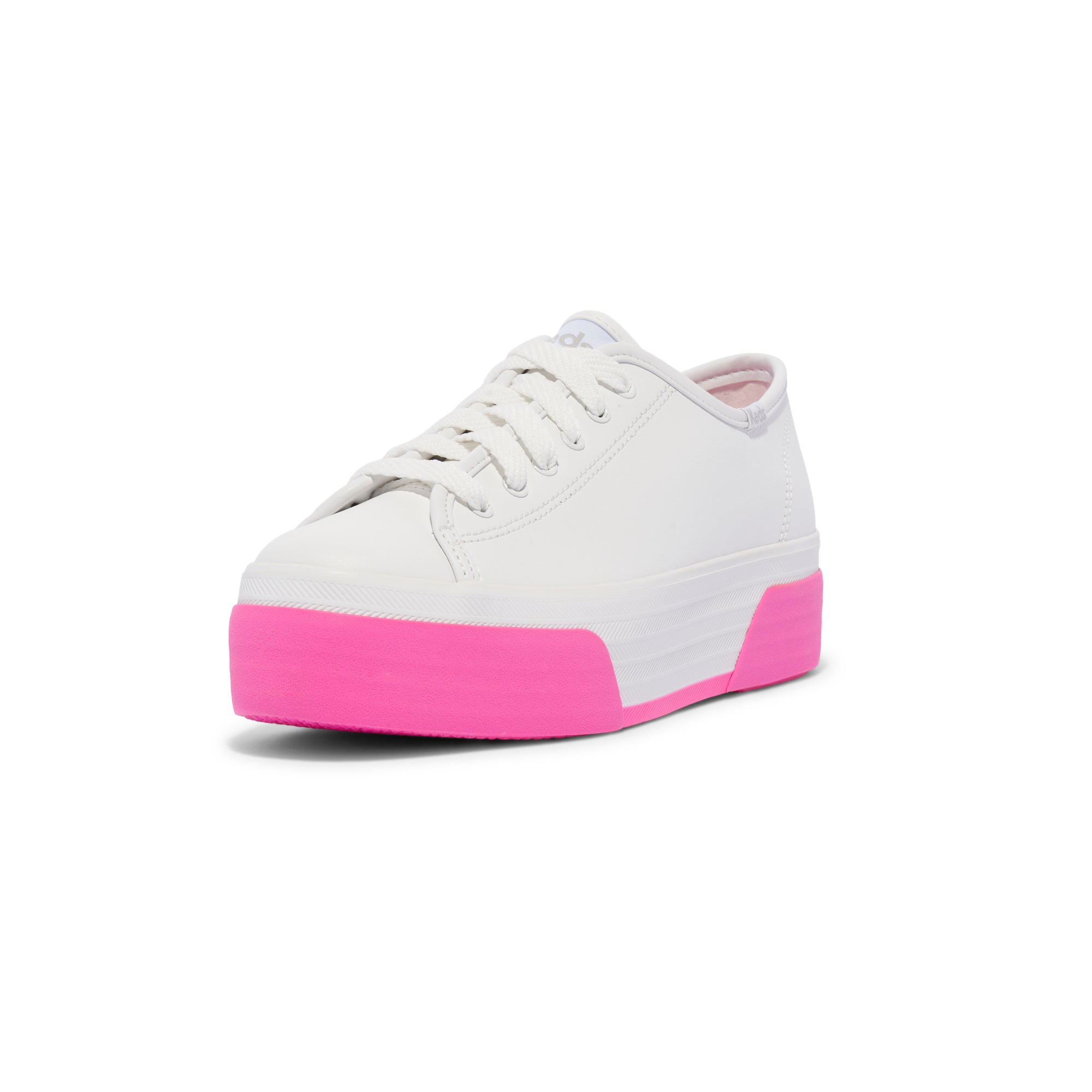 KEDS Triple Up white and pink sneakers with leather upper, stylish design, and cushioned sole for casual wear.