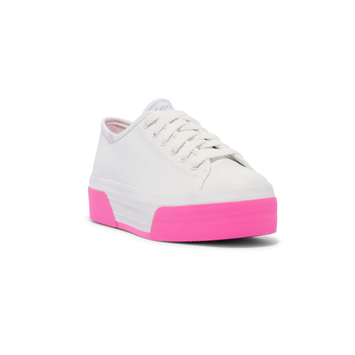KEDS Triple Up white and pink sneakers with leather upper, casual design, and cushioned sole for comfortable wear.