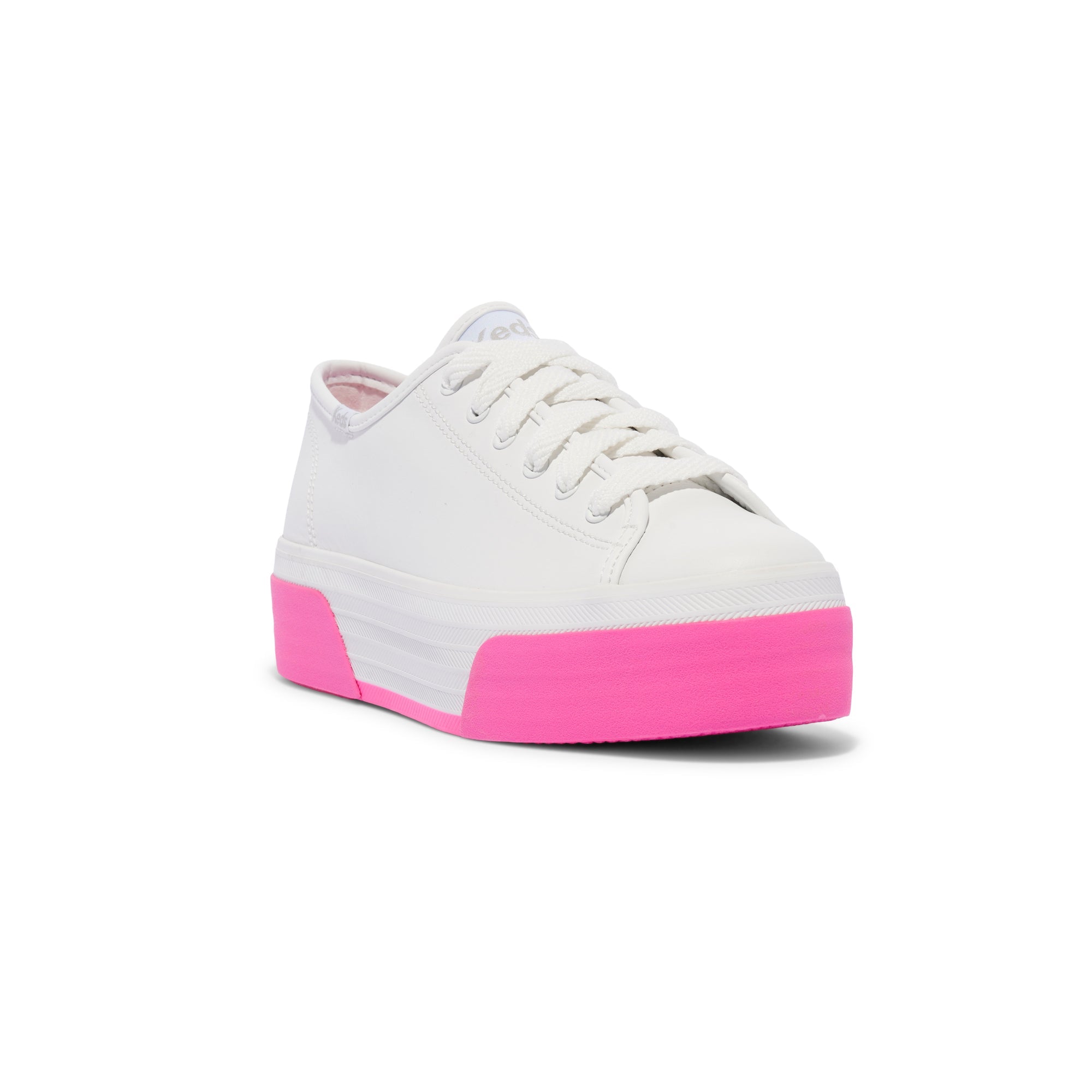 KEDS Triple Up white and pink sneakers with leather upper, casual design, and cushioned sole for comfortable wear.