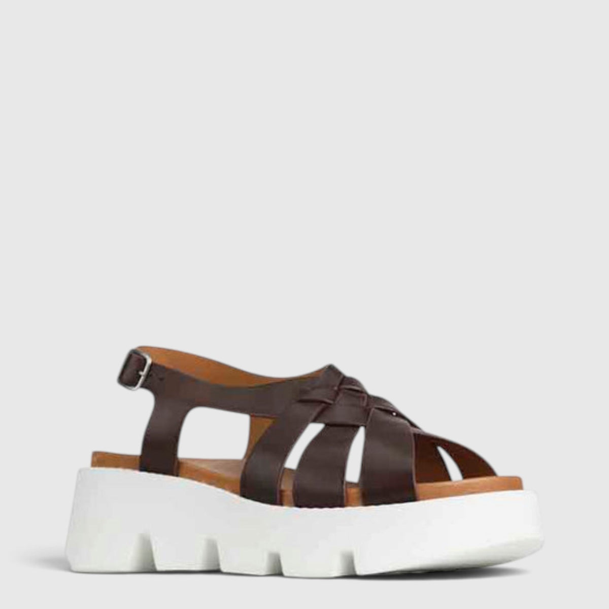 Eos Kailyn Chestnut sandals in a side angle view