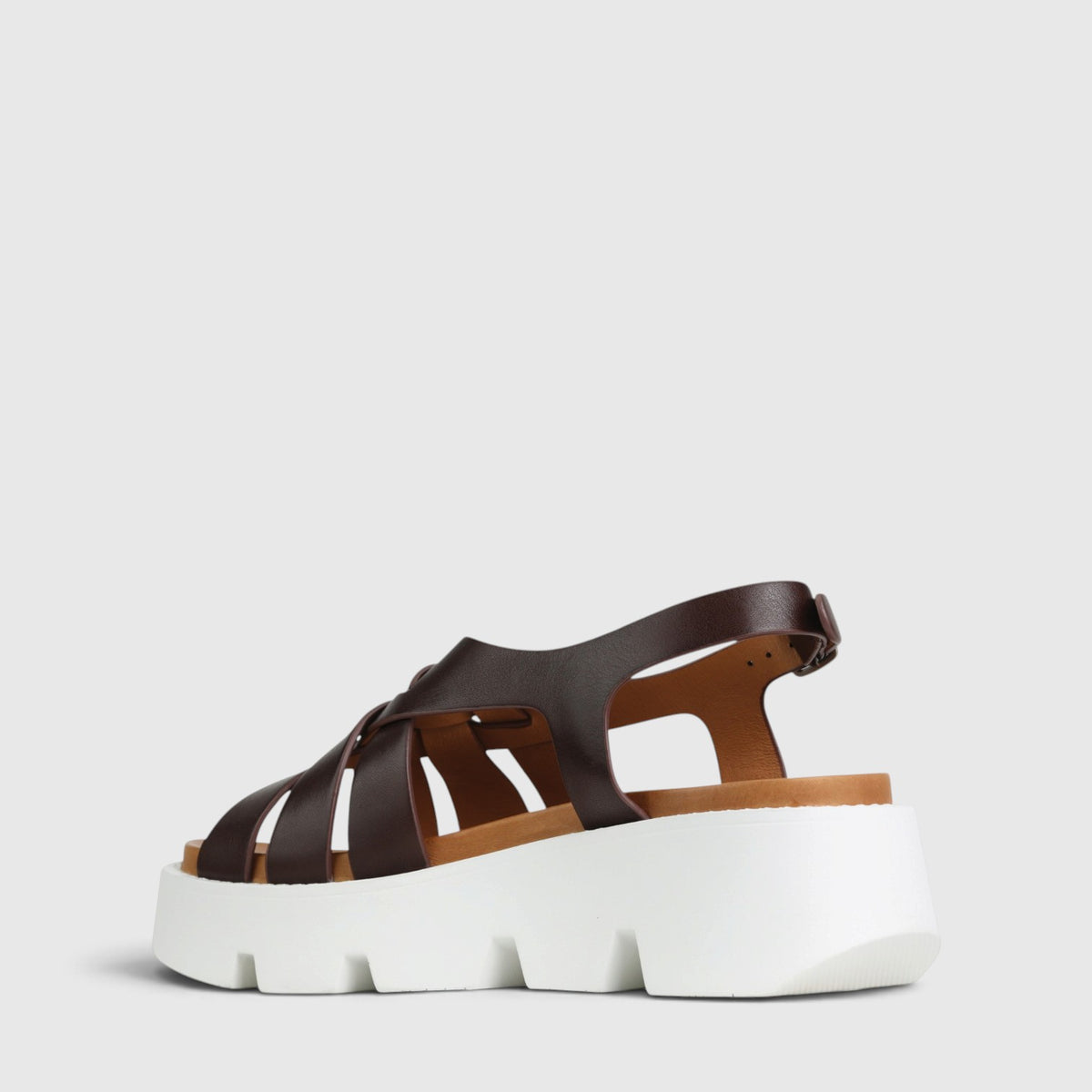 Eos Kailyn chestnut sandals, inside view showing cushioned footbed and leather straps
