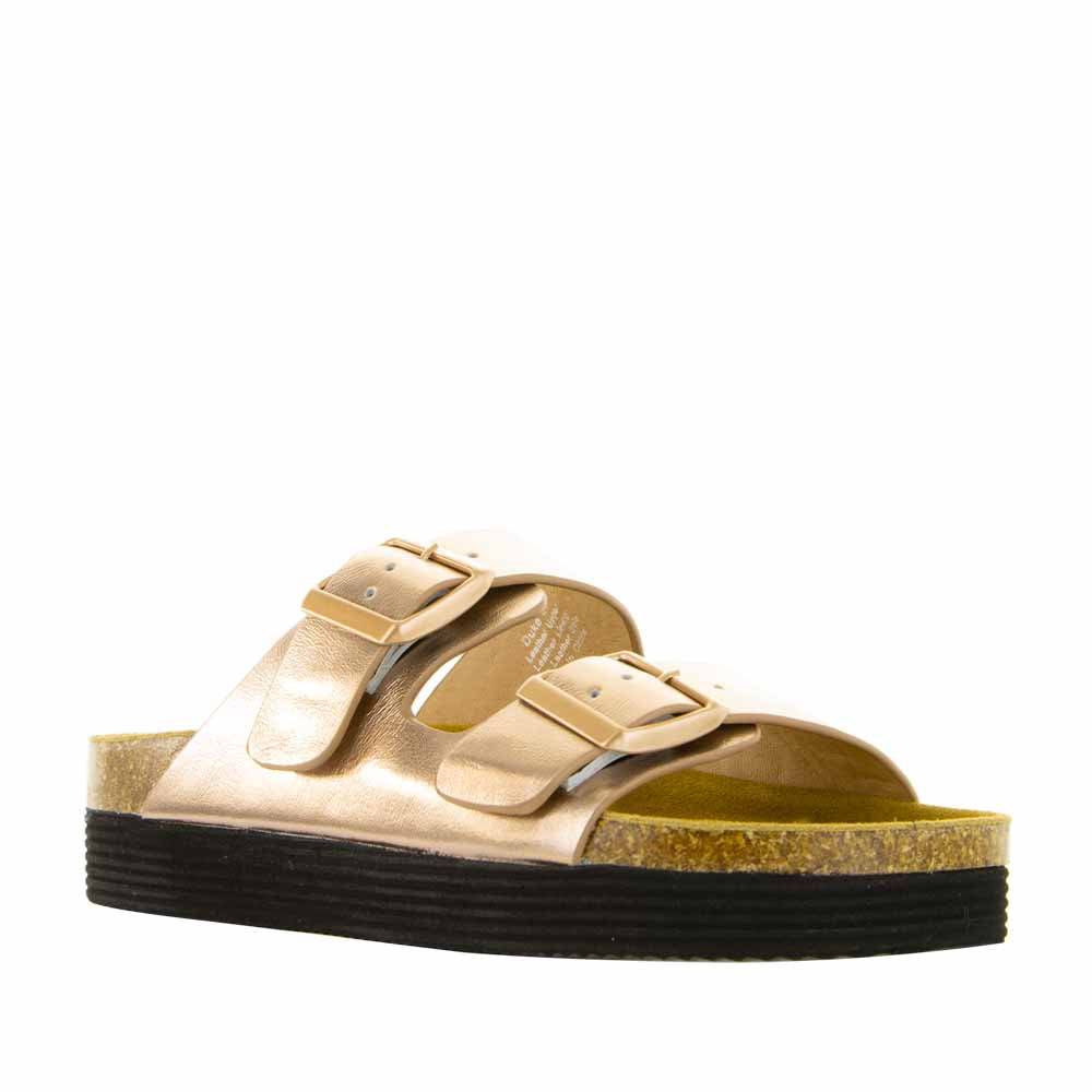 Le Sansa Duke rose gold flats with sleek design, featuring a pointed toe and soft material for stylish comfort.