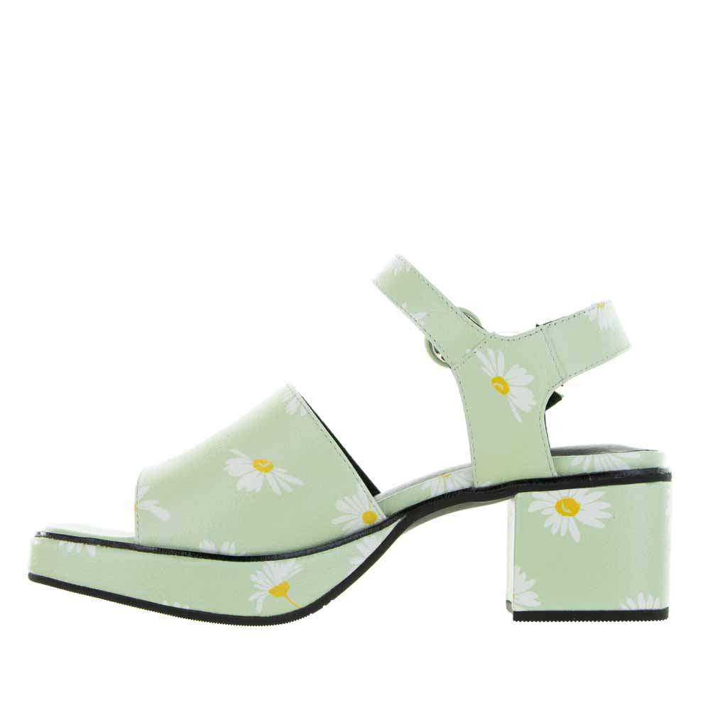 Le Sansa Ryalay Mint Floral sandals featuring green straps and floral accents, stylish and comfortable for warm weather.