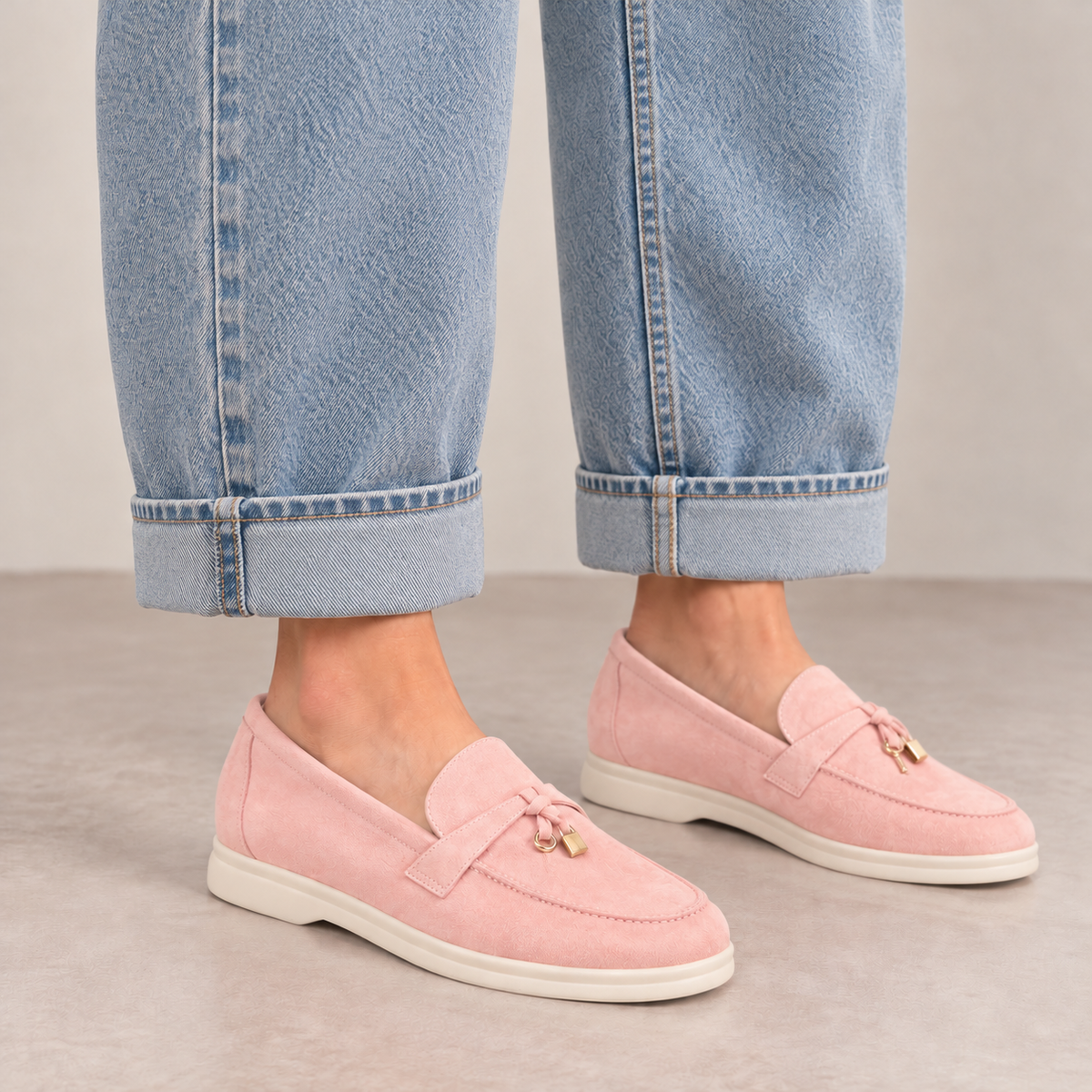 Le Sansa Capri baby pink suede loafers for girls with soft, stylish design and comfortable slip-on style.