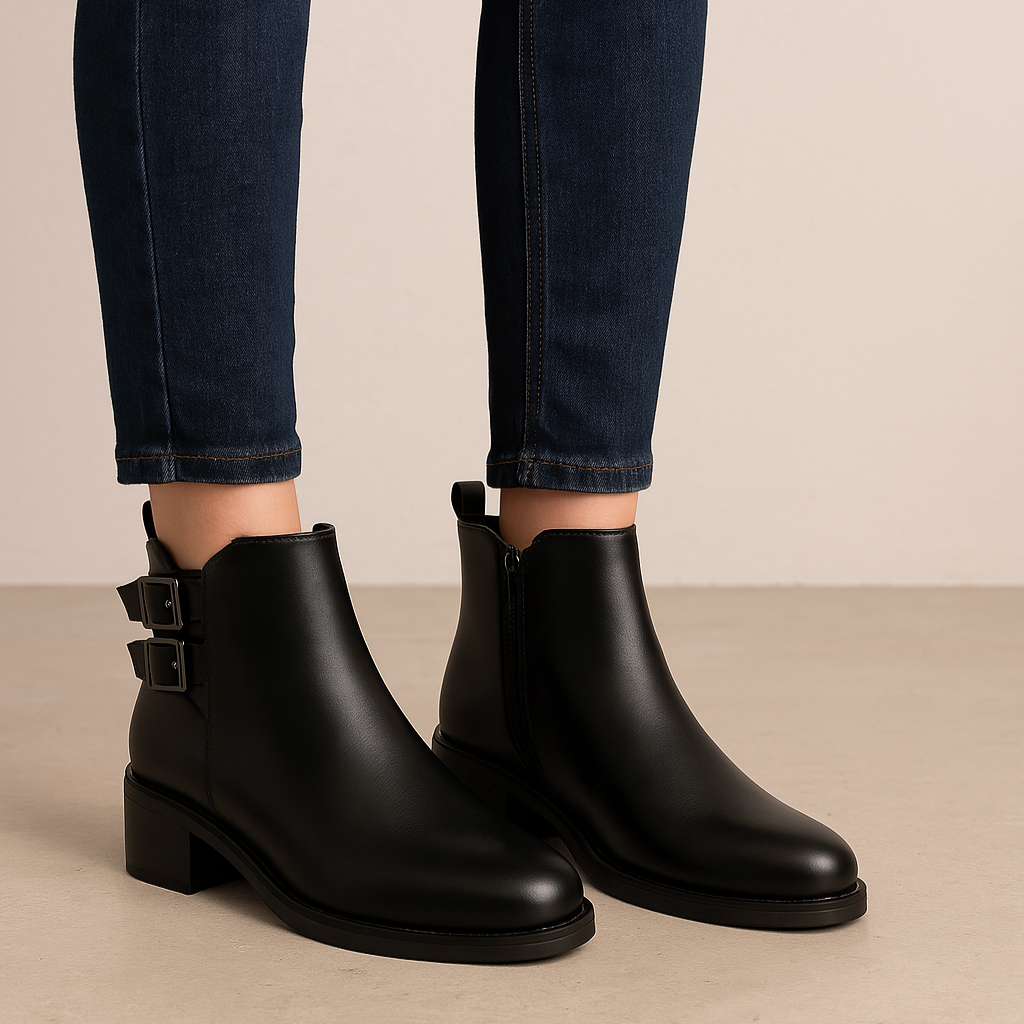 Le Sansa Deep Black boots featuring sleek black leather design with pointed toes and ankle-high silhouette.