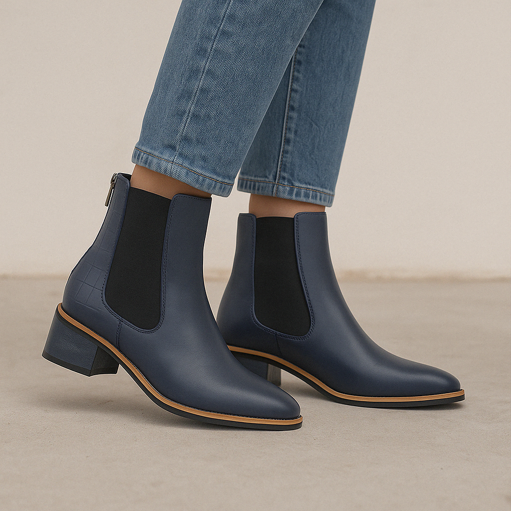 Le Sansa Remton navy boots with lace-up design and chunky sole, stylish footwear for casual and fashion-forward outfits.